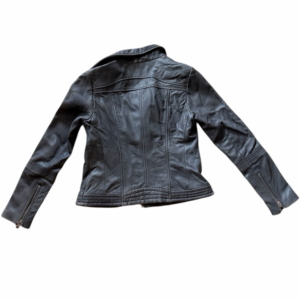 Michael Kors Leather Jacket 100% Genuine Grey Zip Front Size Small MSRP $525 - Picture 4 of 8